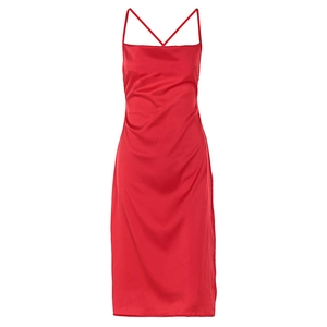 Elegant red satin bodycon dress with cowl neck and thin straps for a sleek summer look