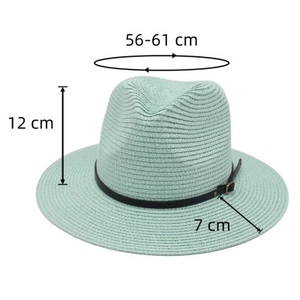 Dimensioni dettagliate del cappello Panama verde menta con nastro in pelle nera