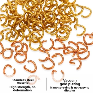 Close-up of 18K gold plated stainless steel open jump rings for DIY jewelry making