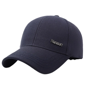 Navy blue baseball cap with Narason metal logo and reinforced stitched brim