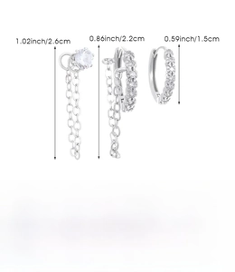 Detailed view of silver copper ear piercing set with height measurements and specifications