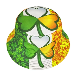 St. Patrick's Day shamrock bucket hat with tricolor flag print and reversible design