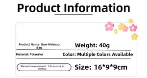 Polyester plaid bow makeup bag specifications 16x9x9cm weighing 40g detailed size info