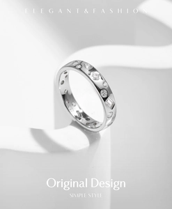 Macro shot of S925 sterling silver ring with irregular geometric sparkling zircons