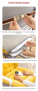 Detail of heated seat cushion with adjustable strap, zipper cover and temperature controller