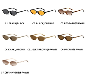 Matrix display of vintage oval full-frame sunglasses in seven distinct color combinations