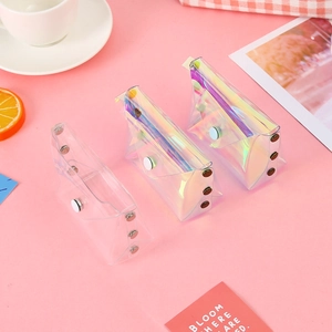 Three-piece set of transparent laser PVC mini coin purses with metal snap buttons