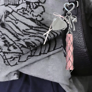 Lipstick Holder Keychain Bag Charm Alloy Metal Mesh Folding Mirror Heart Star Bowknot Accessory For Women