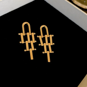 Geometric Drop Earrings With Silver Earring Post Irregular Layered Rectangular Golden Minimalist Modern Style For Women