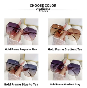 Four pairs of oversized rimless gradient sunglasses in gold frames shown in a 2x2 grid view