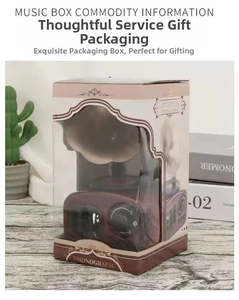 Vintage phonograph music box in a premium gift box with transparent window display