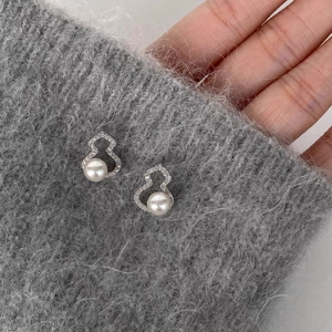 Zircon Artificial Pearl Gourd Stud Earrings With 925 Sterling Silver Earring Post Sparkling Leaf Water Drop Elegant Jewelry