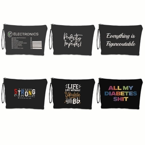 Set of 6 waterproof linen cosmetic bags with nurse letter prints and black zippers