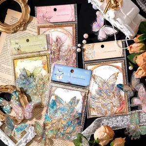 Vintage Laser Gilded PET Butterfly Stickers Aesthetic Stationery Decoration Stickers For Scrapbooking DIY Journaling Material