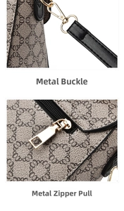 Détails du fermoir et du zip en métal doré sur le sac à bandoulière à motifs rétro