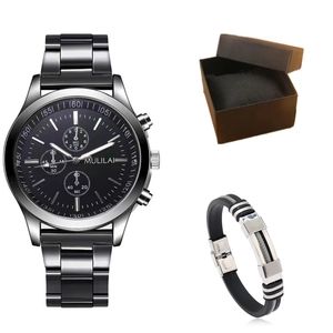 Coffret cadeau montre à quartz pour homme avec bracelet et design à trois cadrans luxe