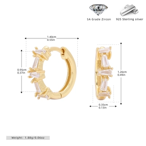 Detailed view of S925 silver hoop earrings with 5A zircon stones and precise dimensions