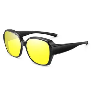 Classic oversized polarized fit-over sunglasses with yellow lenses for night driving