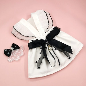 Pet Wedding Dress Lace Princess Skirt Bowknot Hair Clip Artificial Pearl Necklace Small Dogs Cats Formal Event Party Apparel Elegant
