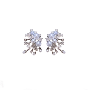 Elegant gold-plated pearl stud earrings with sparkling zirconia in fireworks design