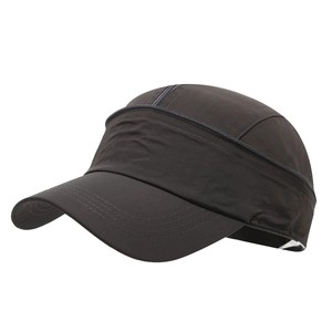 Dark grey quick-dry ponytail sports visor cap with zipper detail on white background