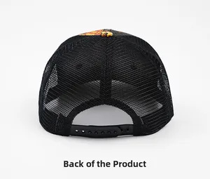 Rear view of mesh trucker hat featuring breathable material and snapback closure