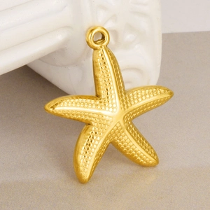 Golden 304 stainless steel starfish pendant with textured surface for DIY jewelry