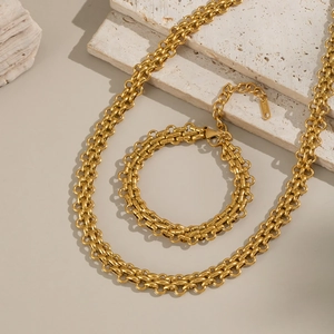 Handmade gold stainless steel butterfly chain necklace and bracelet punk hip-hop jewelry set
