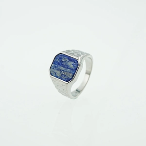 Retro stainless steel signet ring with square blue lapis lazuli stone for men