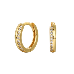 Créoles minimalistes en argent 925 doré avec pavé de pierres de zircon étincelantes