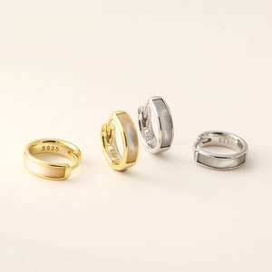 Elegant S925 sterling silver hoop earrings with natural mother of pearl in gold and silver