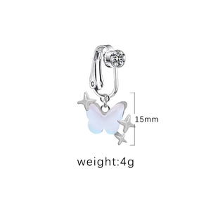 Détails du clip de nombril papillon argenté avec zircon violet pesant 4g et hauteur 15mm