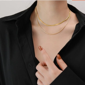 Double-layered gold stainless steel snake chain necklace for minimalist jewelry fashion