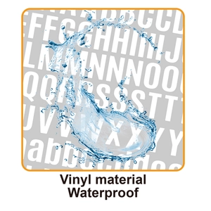 Waterproof vinyl sticker sheet showing dynamic blue water splash detail on alphabet surface