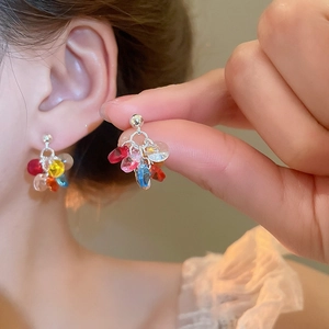 Boucles d'oreilles pampilles en cristal coloré avec grappes de perles vibrantes