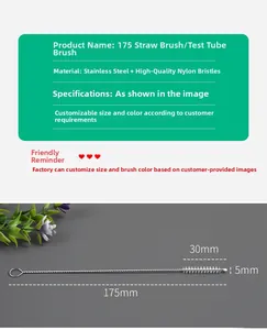 Detail of 175mm stainless steel straw brush with 5mm nylon bristles and hanging loop