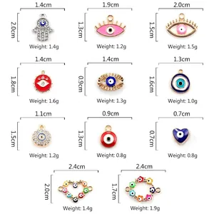 DIY colorful enamel evil eye and heart alloy pendants for making jewelry accessories