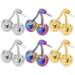 Orecchini a ciliegia in acciaio inossidabile 304 in argento, oro e arcobaleno