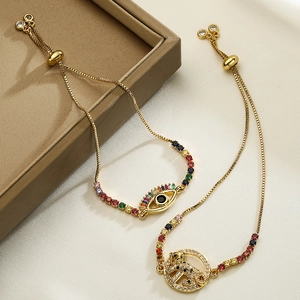 Evil Eye Leopard Head Adjustable Bracelet Copper Gold Plated Colorful Zircon Fashion Jewelry For Women