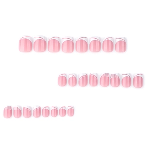 French white wavy curve press-on nails with pink base and square short nail design
