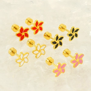 Blumen Ohrstecker 18K Vergoldeter Edelstahl Emaille Mini Exquisit Schraubverschluss Für Frauen