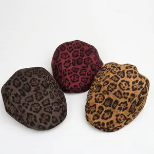 Faux suede leopard print beret hats in brown and tan tones for women winter fashion