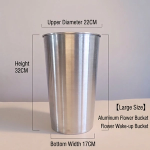 Large aluminum flower bucket 32cm height brushed metal texture for floral arrangement