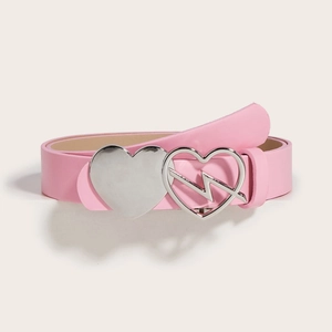 Women PU Leather Belt Double Heart Alloy Buckle Lightning Design Versatile Y2K Punk Waistband For Girls Casual Fashion