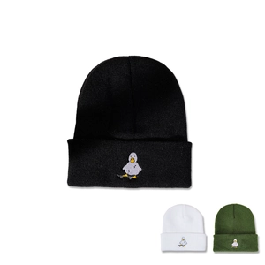 Bonnet En Tricot Acrylique Broderie Canard Skateboard Revers Hiver Chaud Streetwear Unisexe Skull Cap Doux Nervuré