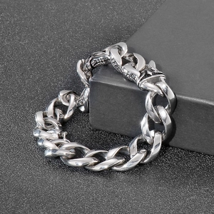 Men's stainless steel dragon pattern Cuban chain bracelet on a black gift box