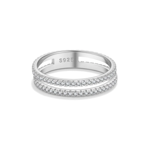 Elegant S925 sterling silver double-layered ring with sparkling white cubic zirconia stones