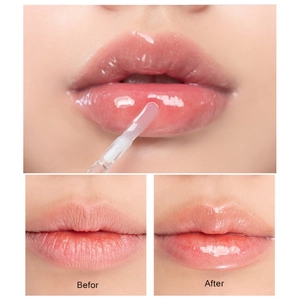 Shiny dual-layer rainbow lip gloss tube set with before and after hydrating effect