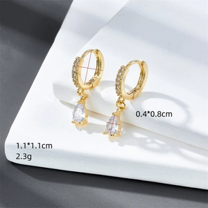 Fashion 14K gold plated hoop earrings with zircon pavé and teardrop crystal pendants