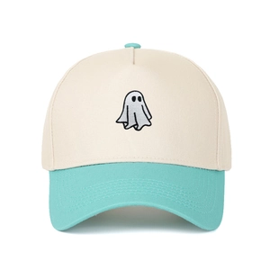 Klassische zweifarbige 5-Panel Trucker Mütze mit süßer weißer Gespenster Stickerei